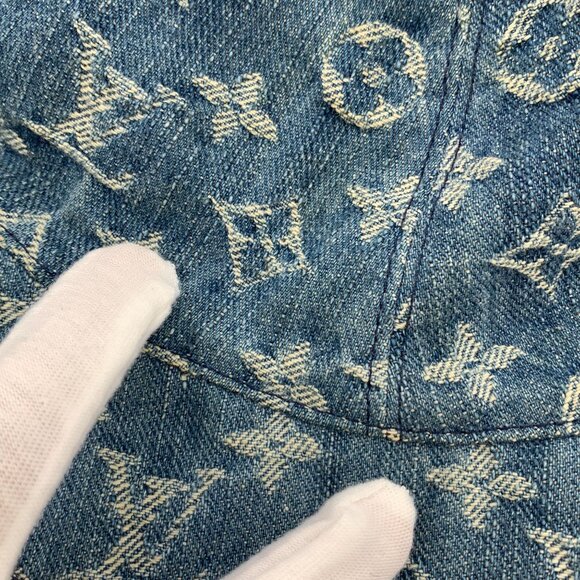 Louis Vuitton Blue Monogram Jacquard Cotton Fisherman Hat Size 58cm Made In Fran - Picture 7 of 12